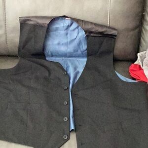 Black Button-Up Vest with Blue Lining